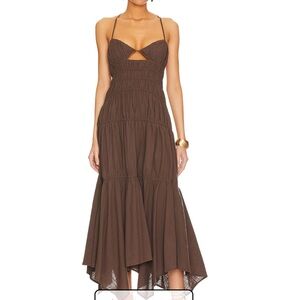 Elegant Brown Spaghetti Strap Dress